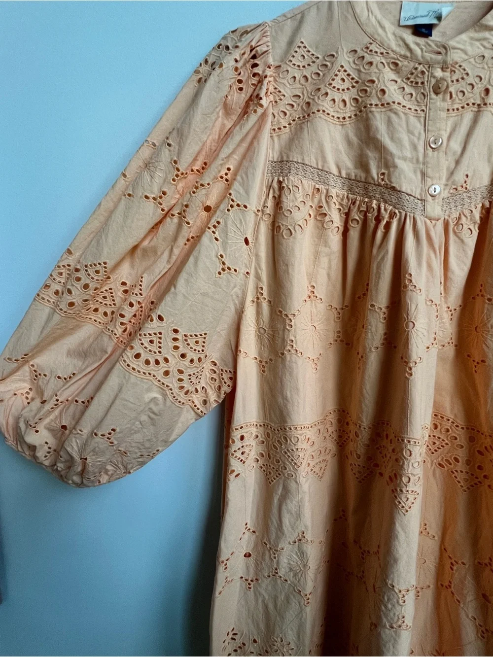 Universal Threads Eyelet Dress Orange Puff Sleeve CottageCore XL Babydoll Whimsy - Picture 6 of 13